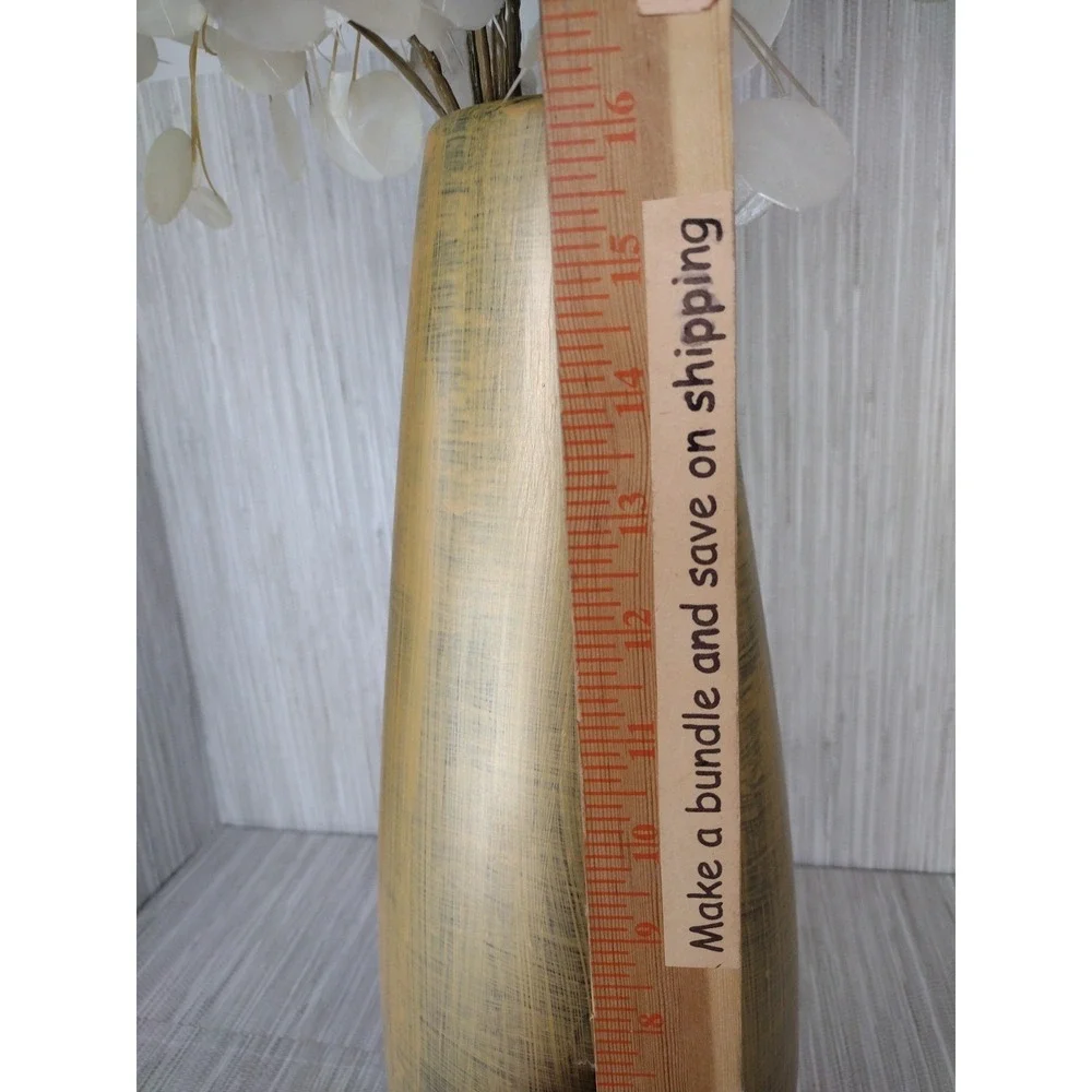 Gold Base Hand Brush‎ Painted With 5 Faux Silver Dollar Lunaria Sprays Decor